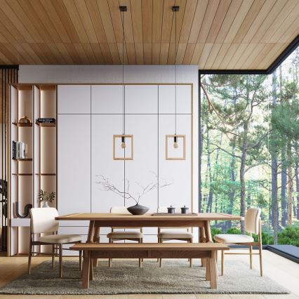 Πολύφωτο με συρματόσχοινο ARIES 1xE27/15W/230V οξιά/μπεζ