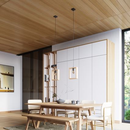 Πολύφωτο με συρματόσχοινο ARIES 1xE27/15W/230V οξιά/μπεζ