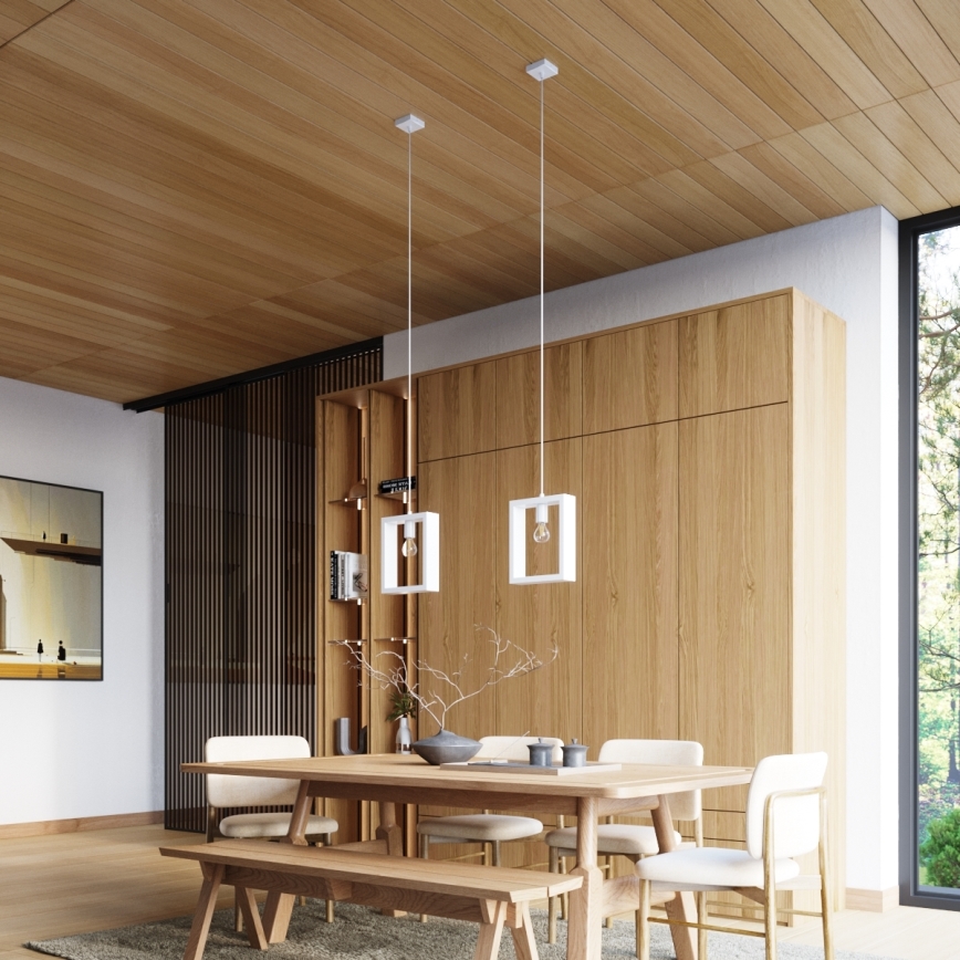 Πολύφωτο με συρματόσχοινο ARIES 1xE27/15W/230V οξιά/λευκό