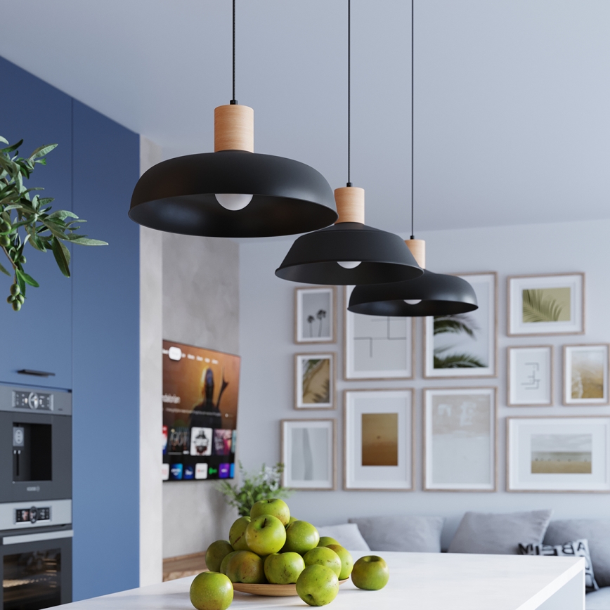 Πολύφωτο με συρματόσχοινο FANO 1xE27/15W/230V διάμετρος 34 cm μαύρο