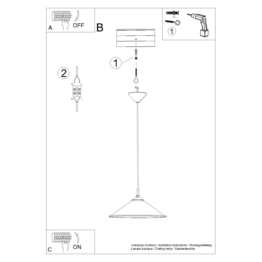 Πολύφωτο με συρματόσχοινο ZUMA 1xE27/15W/230V διάμετρος 30 cm λευκό