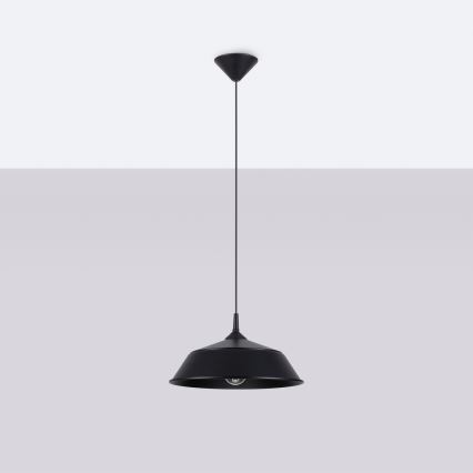 Πολύφωτο με συρματόσχοινο FRIKA 1xE27/15W/230V διάμετρος 34 cm μαύρο