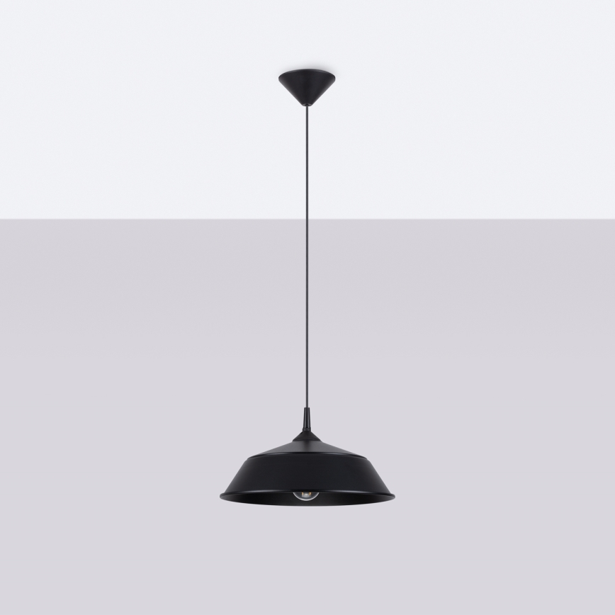 Πολύφωτο με συρματόσχοινο FRIKA 1xE27/15W/230V διάμετρος 34 cm μαύρο