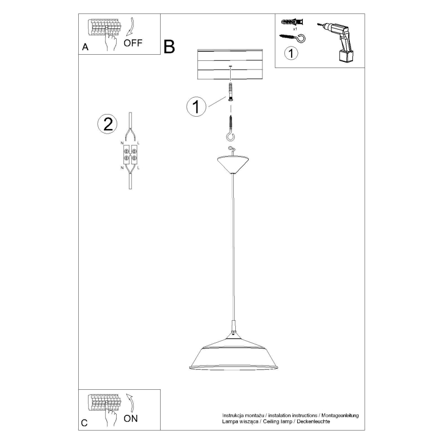 Πολύφωτο με συρματόσχοινο FRIKA 1xE27/15W/230V διάμετρος 34 cm μαύρο