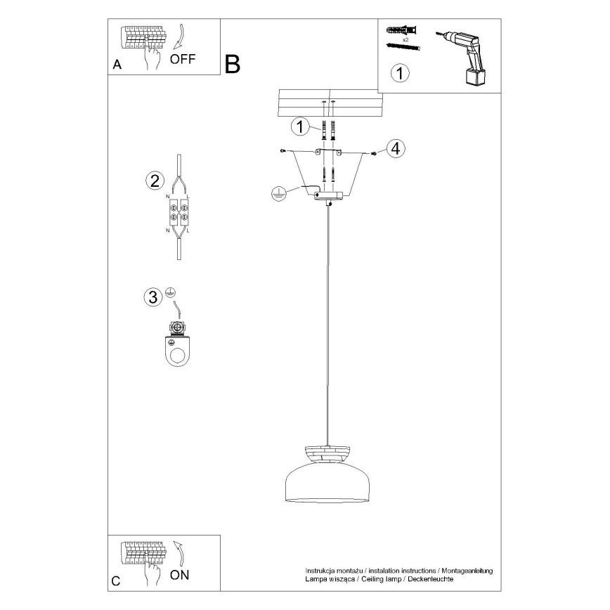 Πολύφωτο με συρματόσχοινο MARION 1xE27/15W/230V διάμετρος 29,5 cm μαύρο