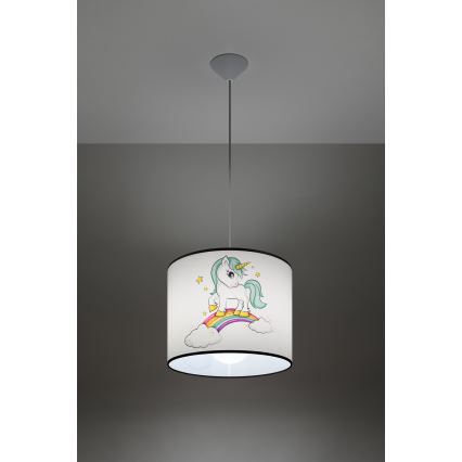 Παιδικό κρεμαστό φωτιστικό οροφής UNICORN 1xE27/15W/230V διάμετρος 30 cm μονόκερος