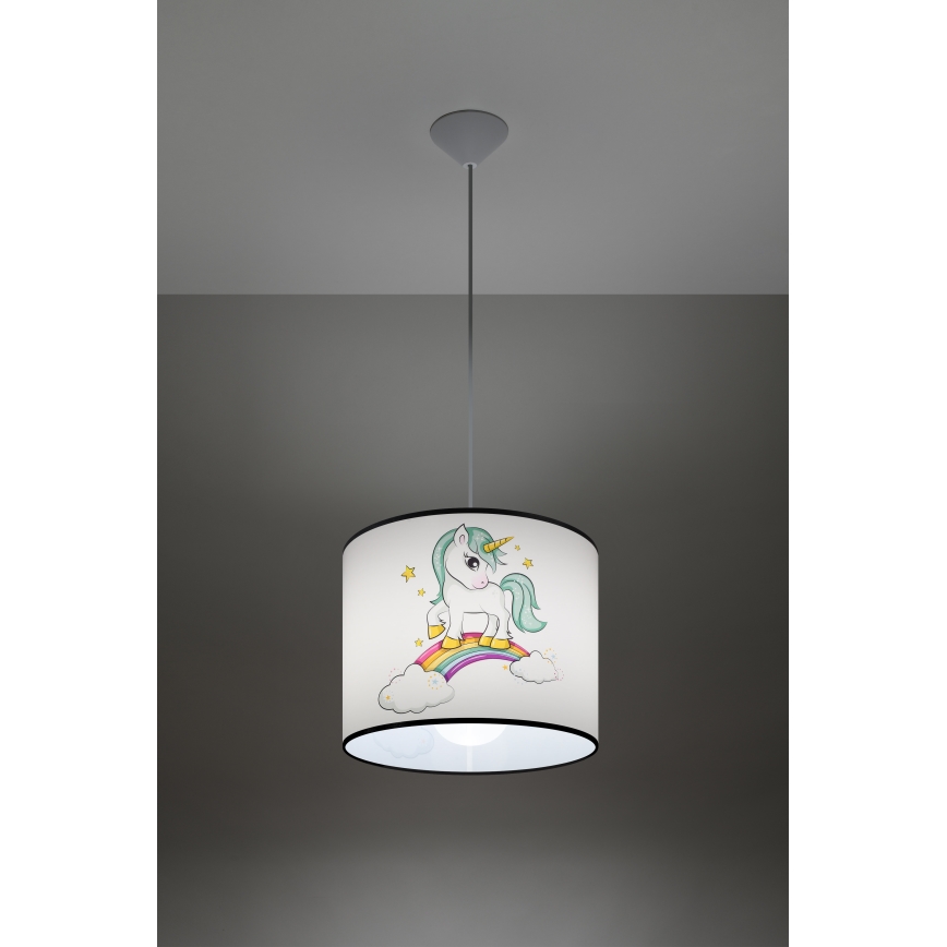 Παιδικό κρεμαστό φωτιστικό οροφής UNICORN 1xE27/15W/230V διάμετρος 30 cm μονόκερος
