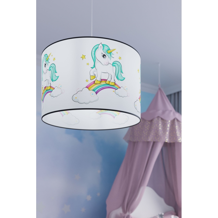 Παιδικό κρεμαστό φωτιστικό οροφής UNICORN 1xE27/15W/230V διάμετρος 30 cm μονόκερος