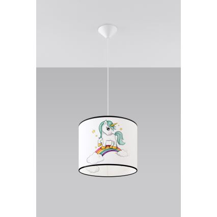 Παιδικό κρεμαστό φωτιστικό οροφής UNICORN 1xE27/15W/230V διάμετρος 30 cm μονόκερος