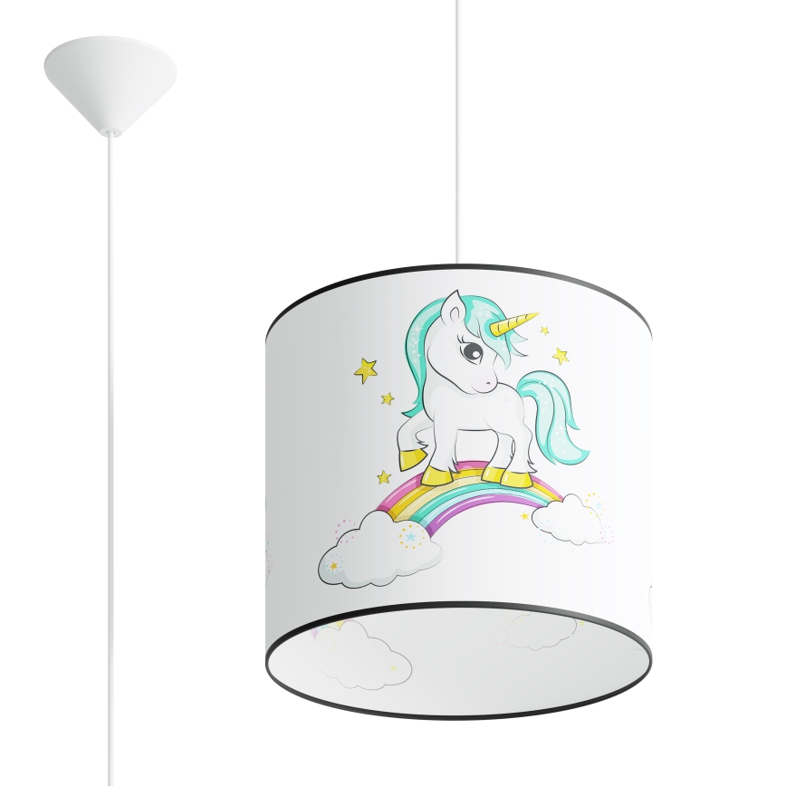 Παιδικό κρεμαστό φωτιστικό οροφής UNICORN 1xE27/15W/230V διάμετρος 30 cm μονόκερος