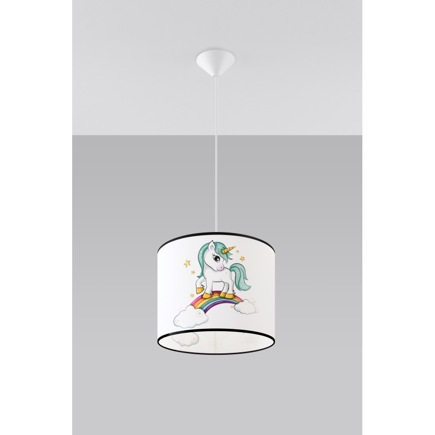 Παιδικό κρεμαστό φωτιστικό οροφής UNICORN 1xE27/15W/230V διάμετρος 30 cm μονόκερος