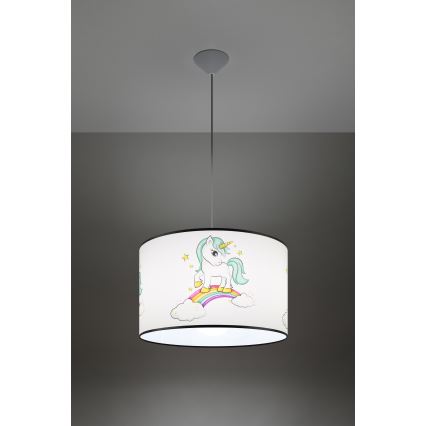 Παιδικό κρεμαστό φωτιστικό οροφής UNICORN 1xE27/15W/230V διάμετρος 40 cm μονόκερος