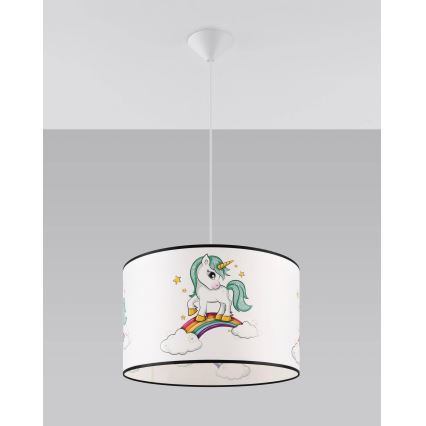 Παιδικό κρεμαστό φωτιστικό οροφής UNICORN 1xE27/15W/230V διάμετρος 40 cm μονόκερος