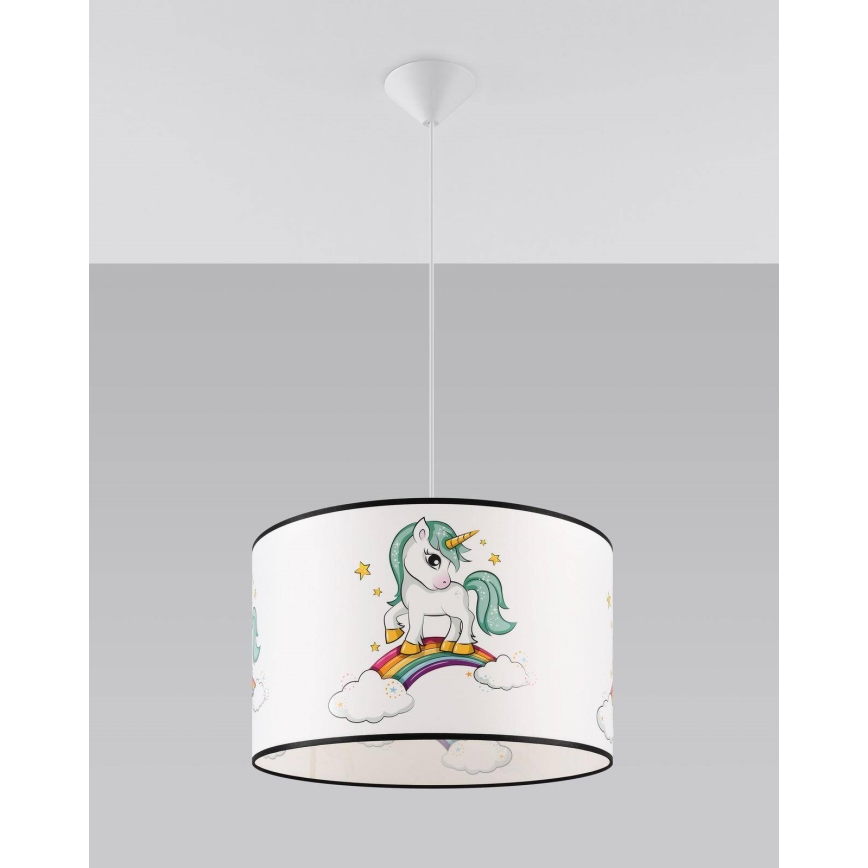 Παιδικό κρεμαστό φωτιστικό οροφής UNICORN 1xE27/15W/230V διάμετρος 40 cm μονόκερος