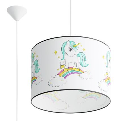 Παιδικό κρεμαστό φωτιστικό οροφής UNICORN 1xE27/15W/230V διάμετρος 40 cm μονόκερος