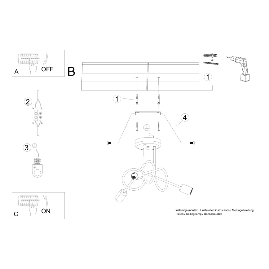 Πλαφονιέρα οροφής LOOP 3xE27/15W/230V μαύρο