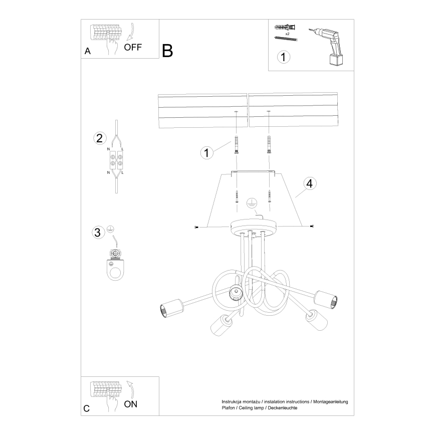 Πλαφονιέρα οροφής LOOP 5xE27/15W/230V χρυσαφί