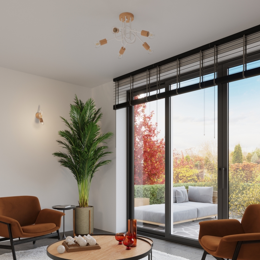 Λάμπα τοίχου EMBER 1xE27/15W/230V λευκό/μπεζ/οξιά