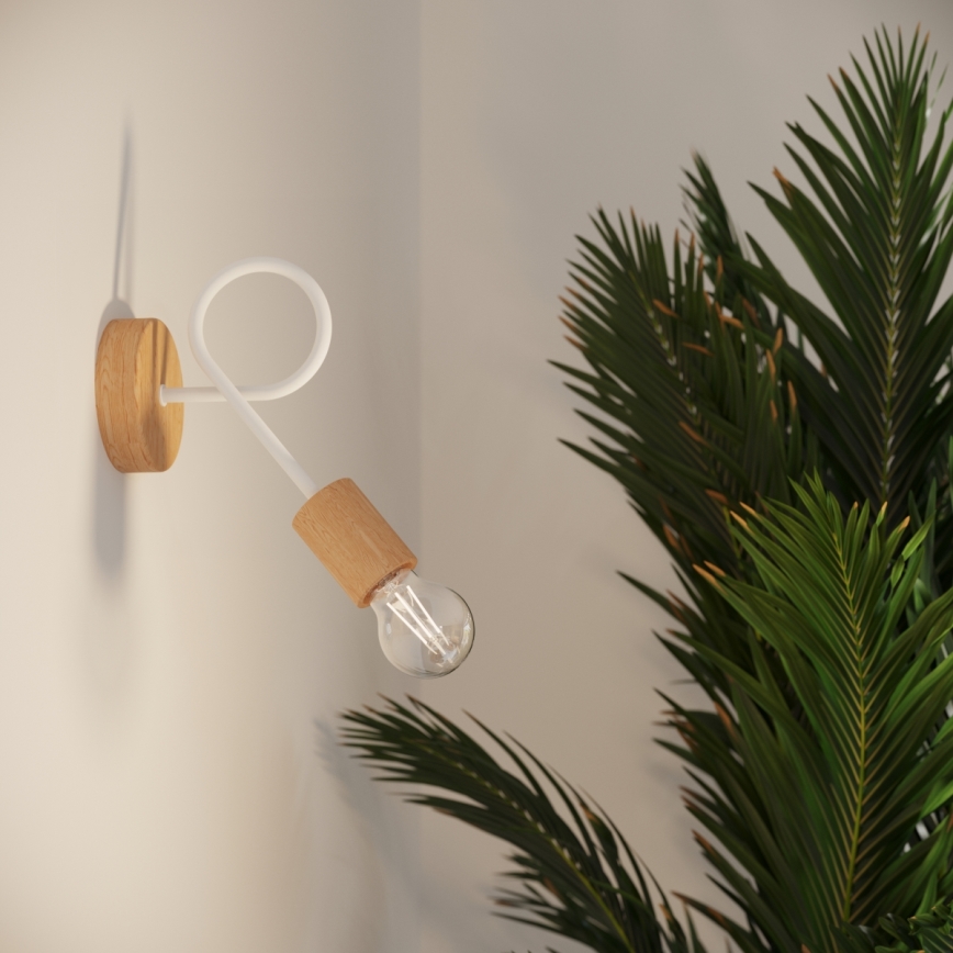 Λάμπα τοίχου EMBER 1xE27/15W/230V λευκό/μπεζ/οξιά