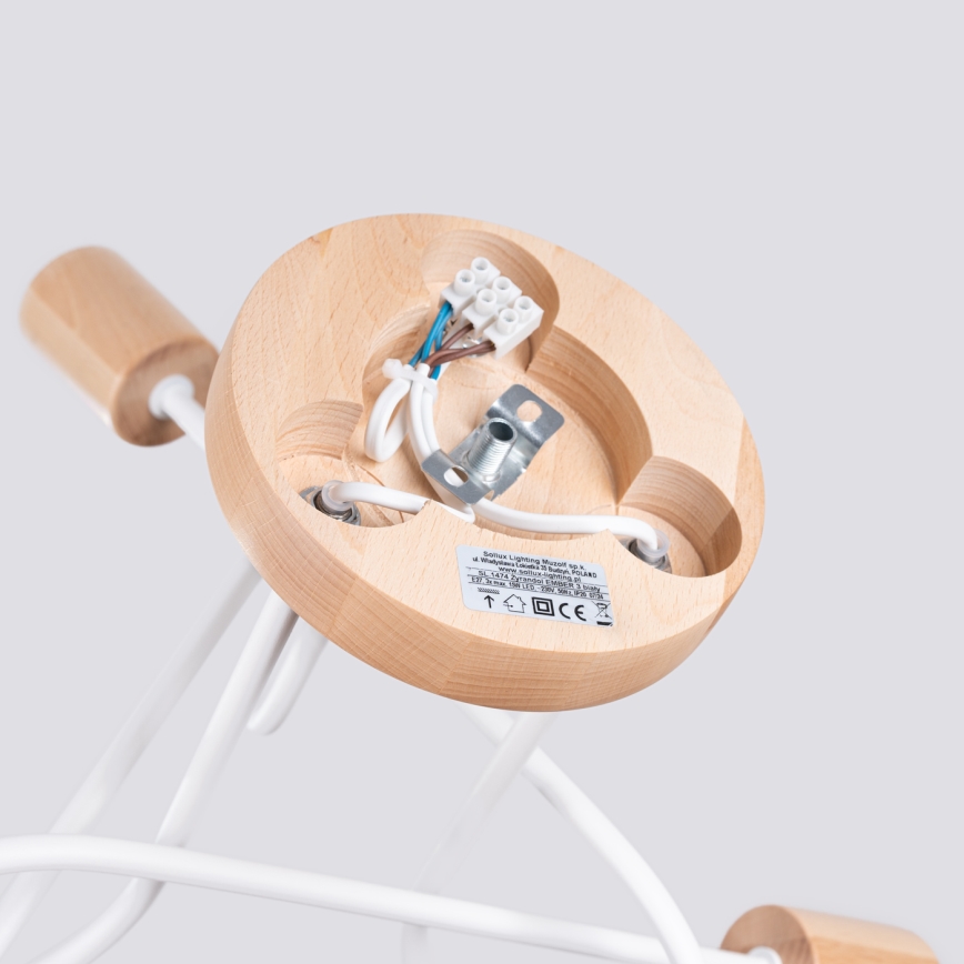 Πλαφονιέρα οροφής EMBER 3xE27/15W/230V λευκό/μπεζ/οξιά