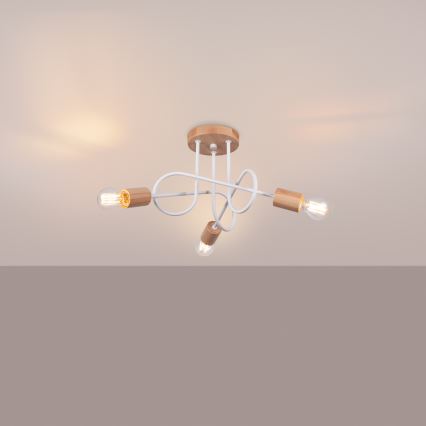 Πλαφονιέρα οροφής EMBER 3xE27/15W/230V λευκό/μπεζ/οξιά