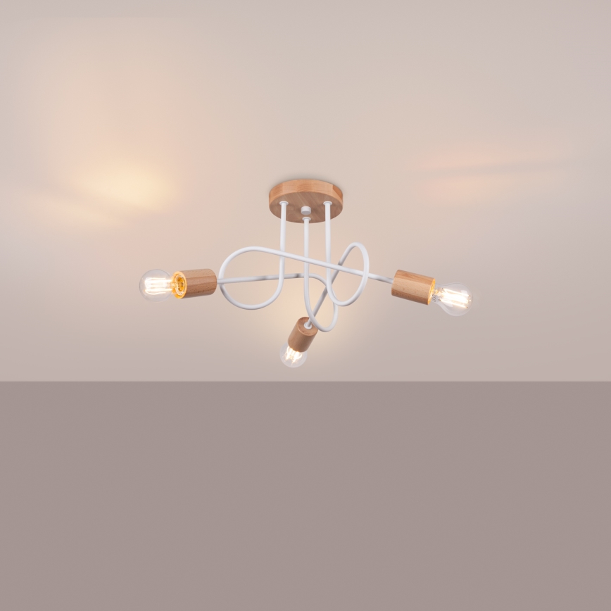 Πλαφονιέρα οροφής EMBER 3xE27/15W/230V λευκό/μπεζ/οξιά