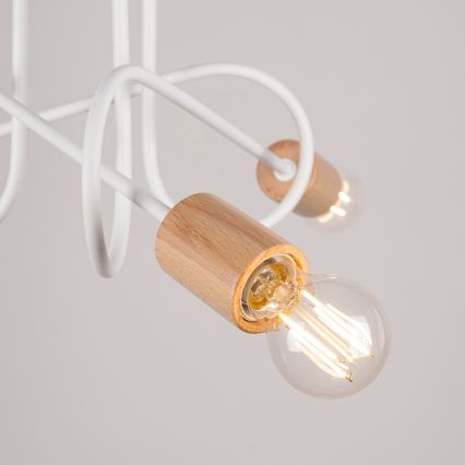 Πλαφονιέρα οροφής EMBER 3xE27/15W/230V λευκό/μπεζ/οξιά