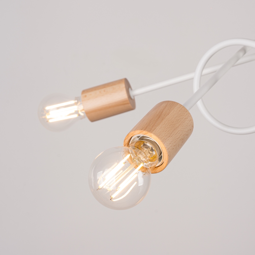 Πλαφονιέρα οροφής EMBER 5xE27/15W/230V λευκό/μπεζ/οξιά