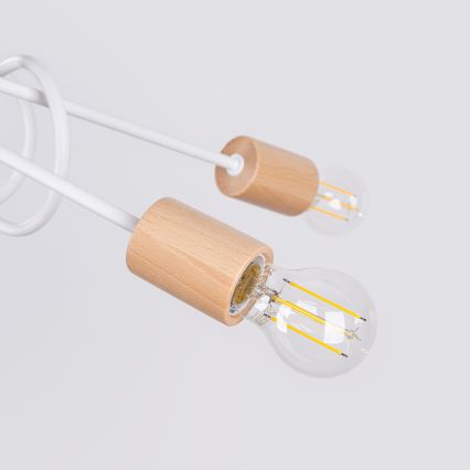 Πλαφονιέρα οροφής EMBER 5xE27/15W/230V λευκό/μπεζ/οξιά