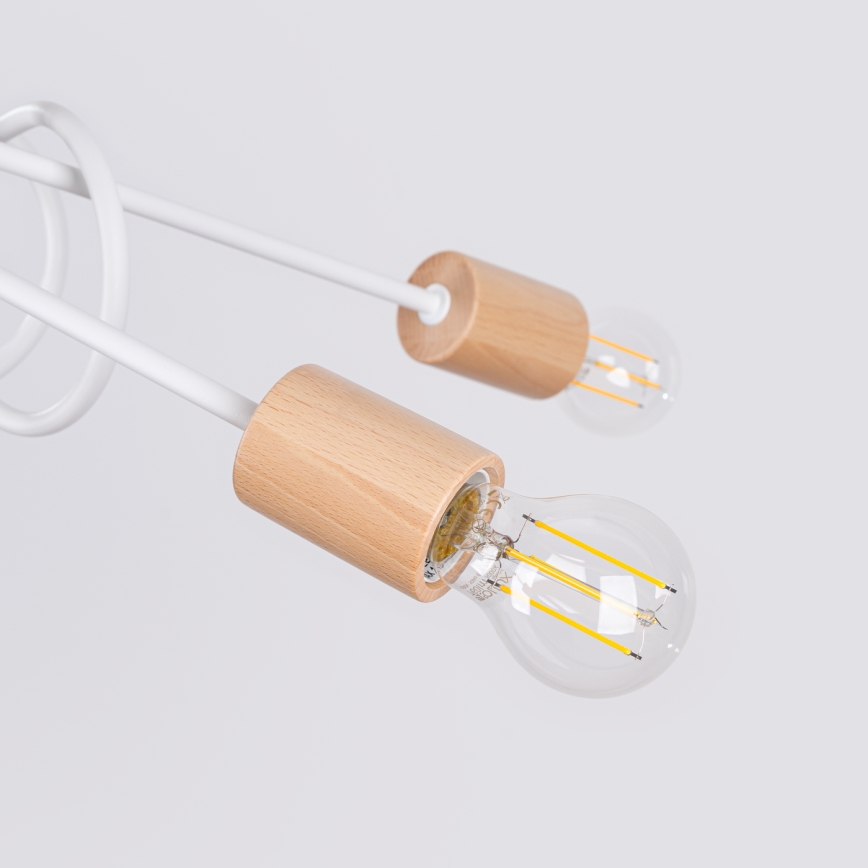 Πλαφονιέρα οροφής EMBER 5xE27/15W/230V λευκό/μπεζ/οξιά