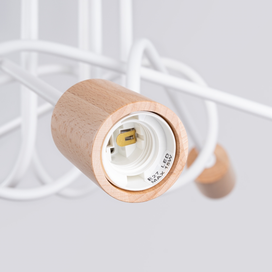 Πλαφονιέρα οροφής EMBER 5xE27/15W/230V λευκό/μπεζ/οξιά