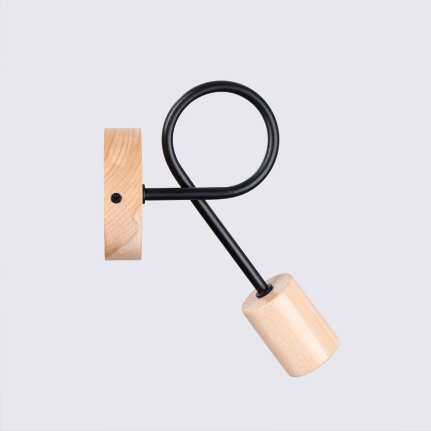 Λάμπα τοίχου EMBER 1xE27/15W/230V μαύρο/μπεζ/οξιά