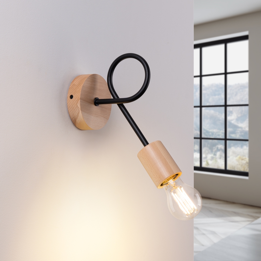 Λάμπα τοίχου EMBER 1xE27/15W/230V μαύρο/μπεζ/οξιά