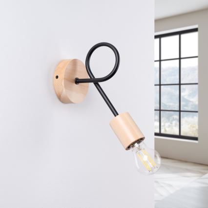 Λάμπα τοίχου EMBER 1xE27/15W/230V μαύρο/μπεζ/οξιά