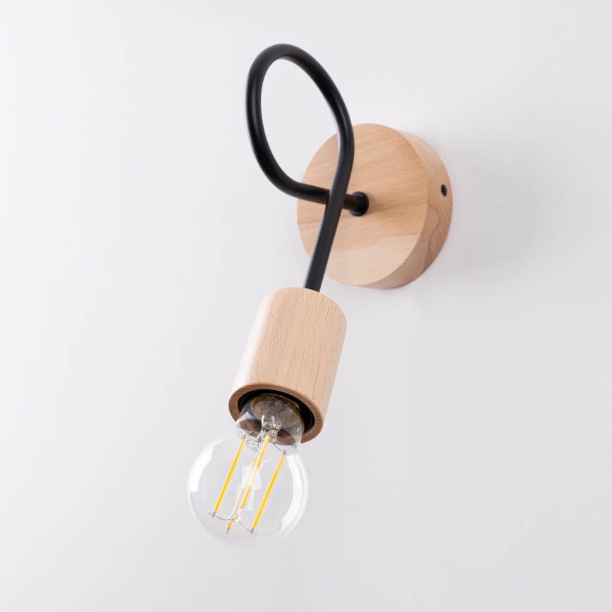Λάμπα τοίχου EMBER 1xE27/15W/230V μαύρο/μπεζ/οξιά