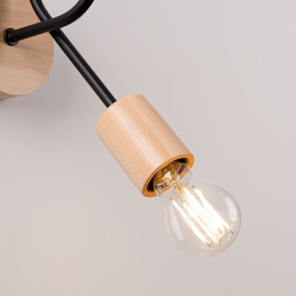 Λάμπα τοίχου EMBER 1xE27/15W/230V μαύρο/μπεζ/οξιά