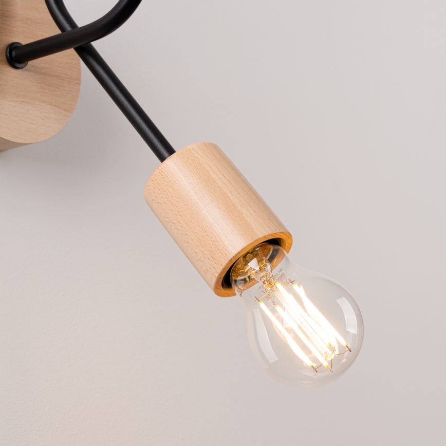 Λάμπα τοίχου EMBER 1xE27/15W/230V μαύρο/μπεζ/οξιά