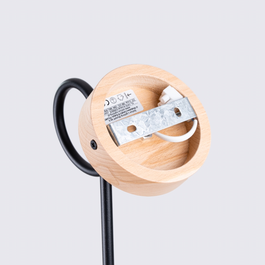 Λάμπα τοίχου EMBER 1xE27/15W/230V μαύρο/μπεζ/οξιά