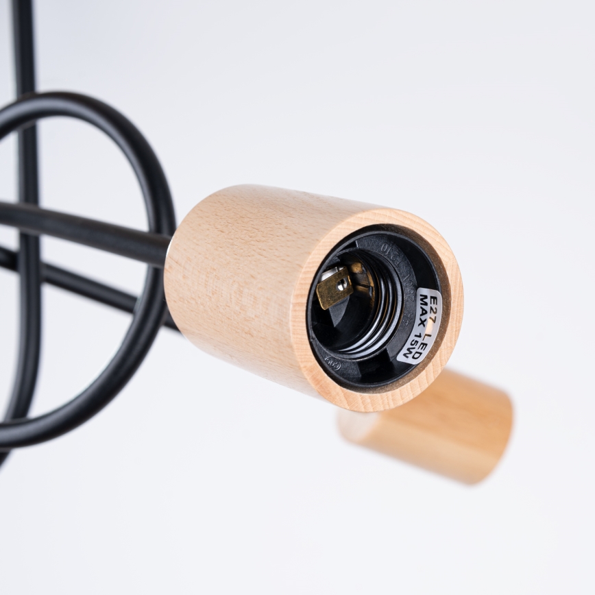 Πλαφονιέρα οροφής EMBER 3xE27/15W/230V μαύρο/μπεζ/οξιά