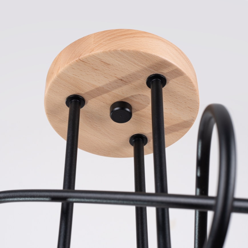 Πλαφονιέρα οροφής EMBER 3xE27/15W/230V μαύρο/μπεζ/οξιά