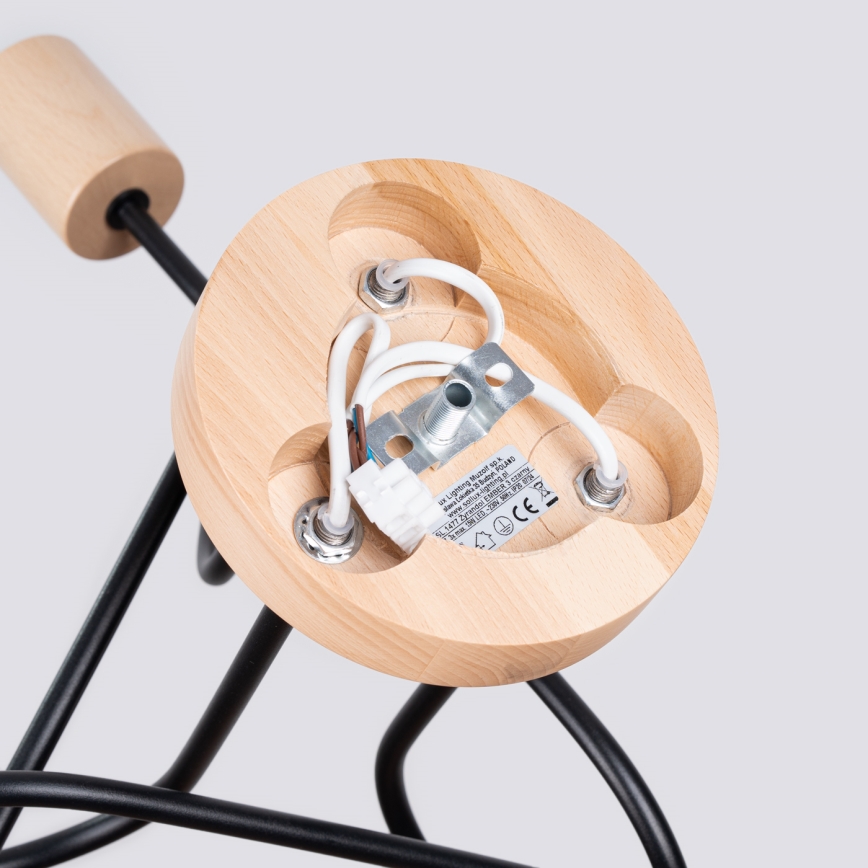 Πλαφονιέρα οροφής EMBER 3xE27/15W/230V μαύρο/μπεζ/οξιά