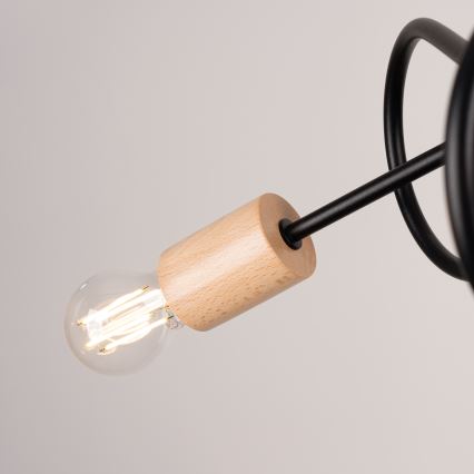 Πλαφονιέρα οροφής EMBER 3xE27/15W/230V μαύρο/μπεζ/οξιά