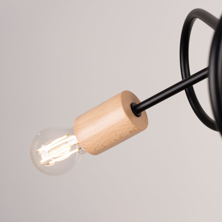 Πλαφονιέρα οροφής EMBER 3xE27/15W/230V μαύρο/μπεζ/οξιά