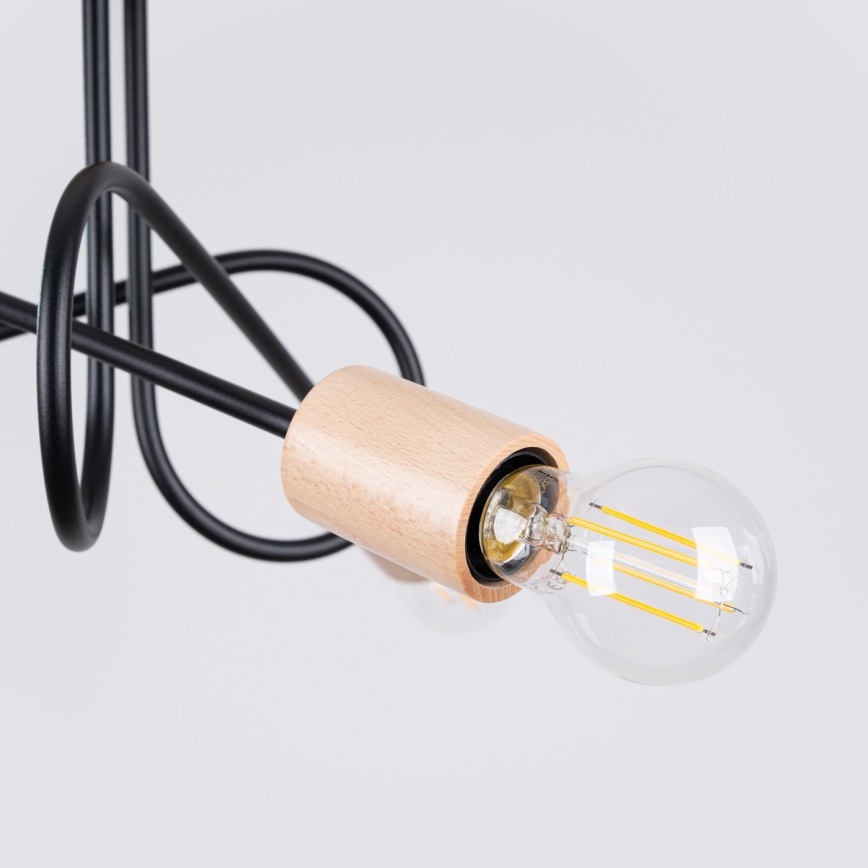 Πλαφονιέρα οροφής EMBER 3xE27/15W/230V μαύρο/μπεζ/οξιά