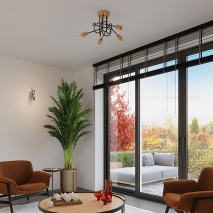 Πλαφονιέρα οροφής EMBER 5xE27/15W/230V μαύρο/μπεζ/οξιά