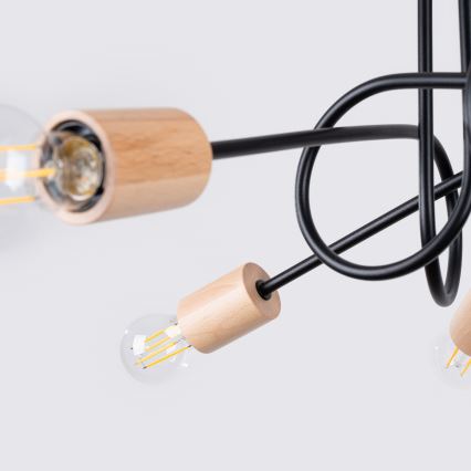 Πλαφονιέρα οροφής EMBER 5xE27/15W/230V μαύρο/μπεζ/οξιά
