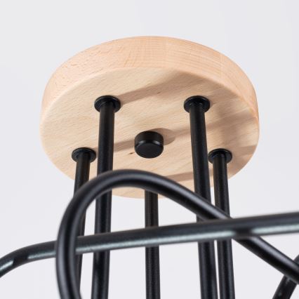 Πλαφονιέρα οροφής EMBER 5xE27/15W/230V μαύρο/μπεζ/οξιά