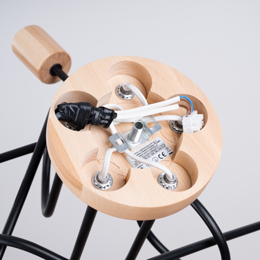 Πλαφονιέρα οροφής EMBER 5xE27/15W/230V μαύρο/μπεζ/οξιά