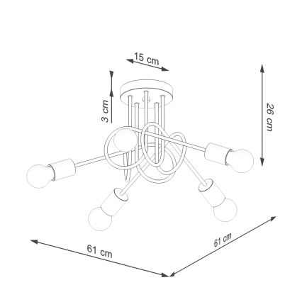 Πλαφονιέρα οροφής EMBER 5xE27/15W/230V μαύρο/μπεζ/οξιά