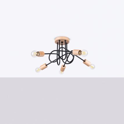 Πλαφονιέρα οροφής EMBER 5xE27/15W/230V μαύρο/μπεζ/οξιά